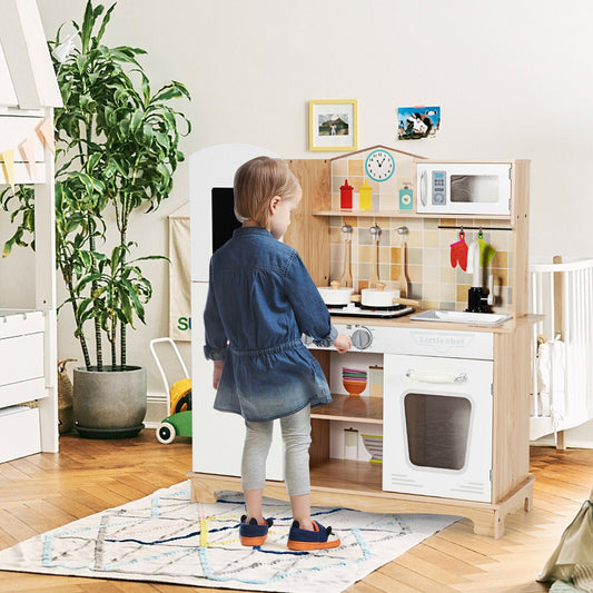 Wooden Kids Pretend Kitchen Playset Cooking Play Toy with Utensils and Sound - Tampa Home & Garden Store