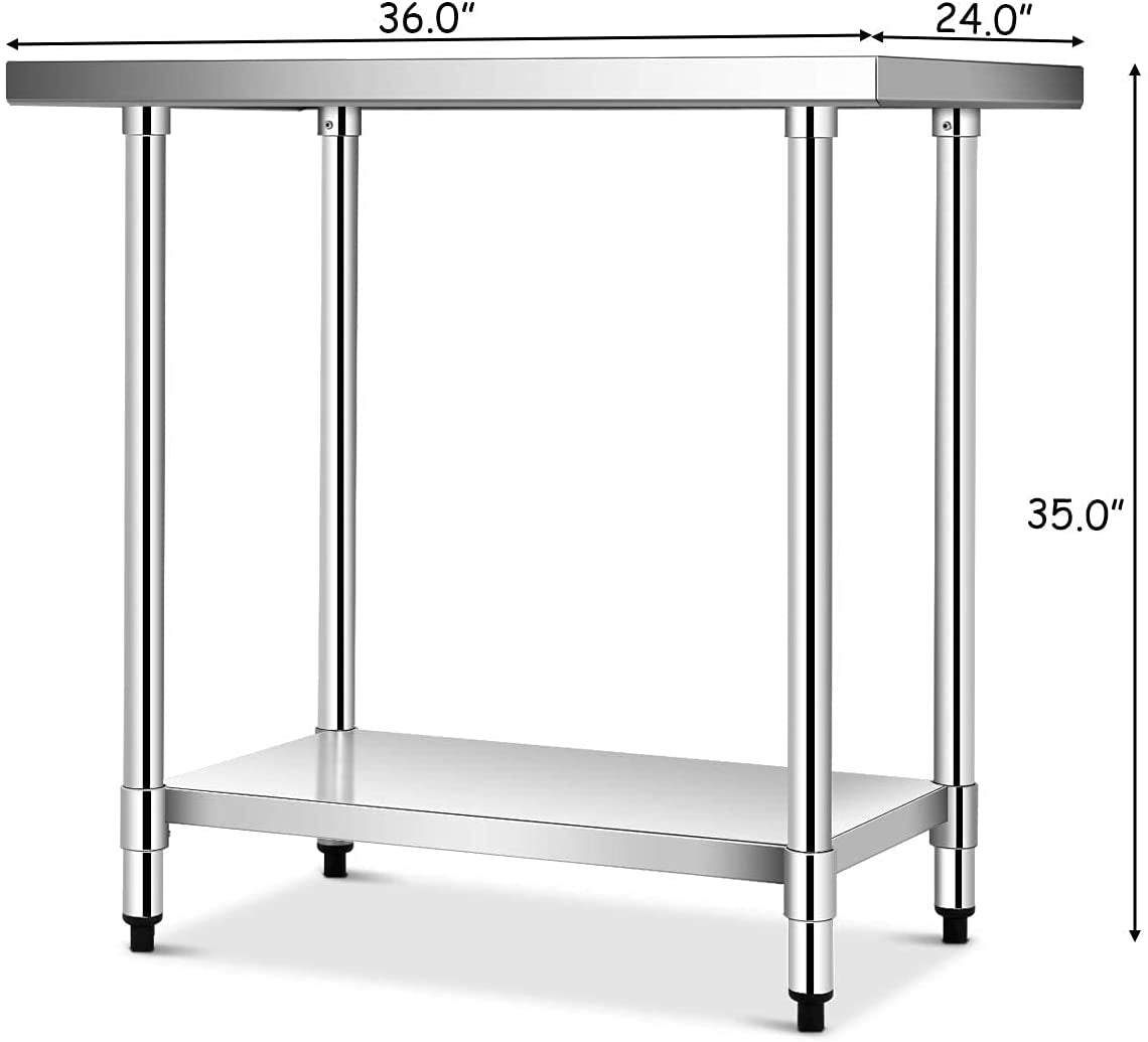 Mesa de preparación de alimentos de cocina comercial de acero inoxidable de 24 x 36 pulgadas