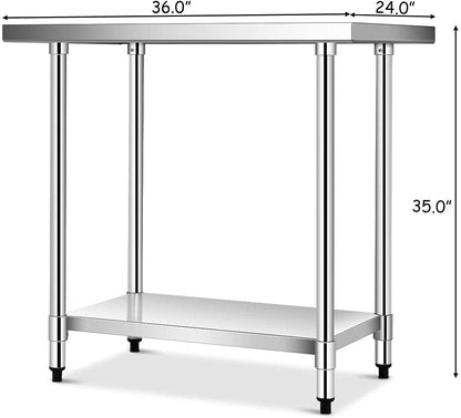Mesa de preparación de alimentos de cocina comercial de acero inoxidable de 24 x 36 pulgadas