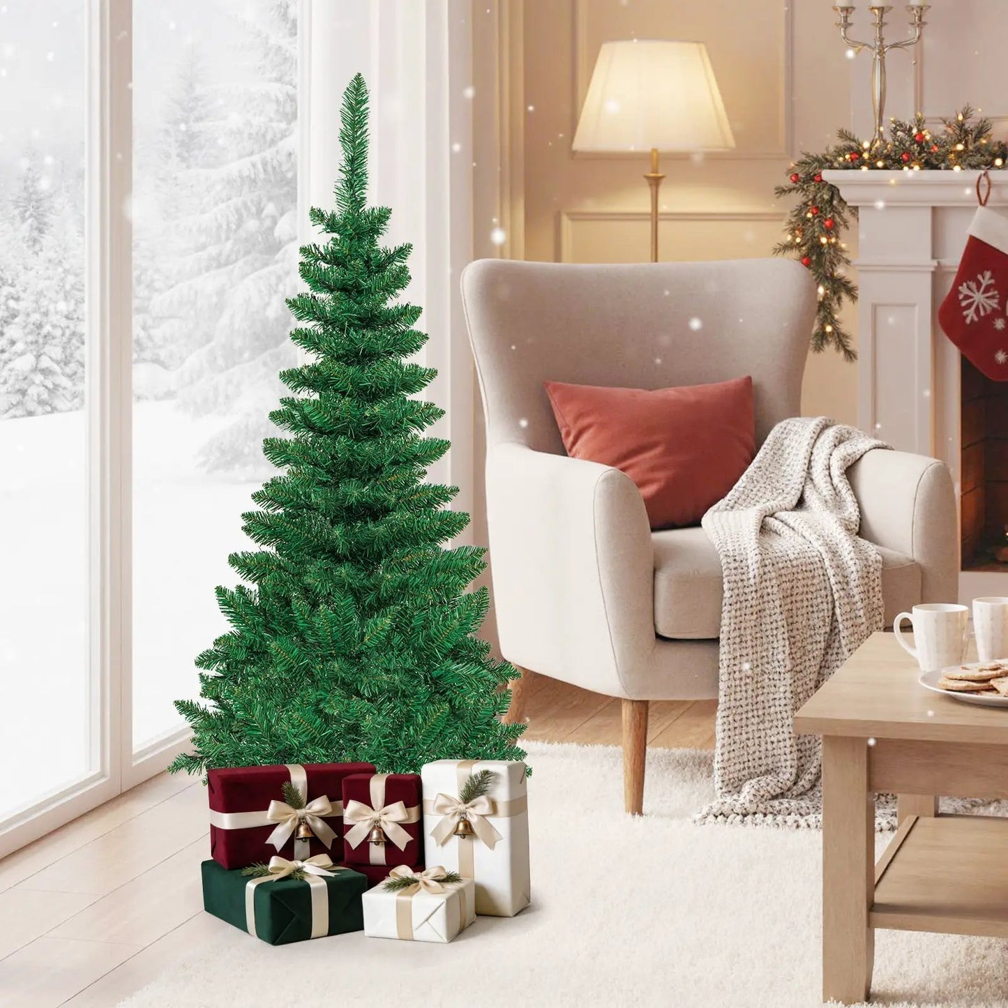 4.5 Ft Pre-Lit Premium Hinged Fir Pencil Tree