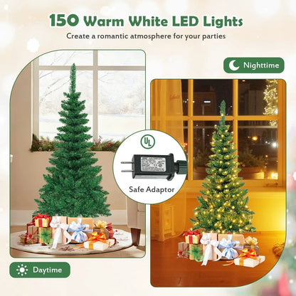 4.5 Ft Pre-Lit Premium Hinged Fir Pencil Tree