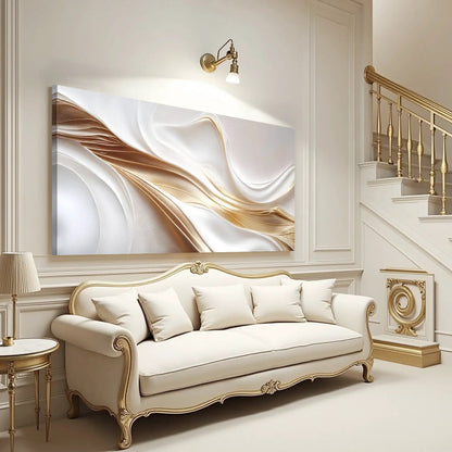 Canvas White and Gold Abstract Wall Art by Tailored Canvases with flowing gold curves on white on Tampa Home & Garden Store