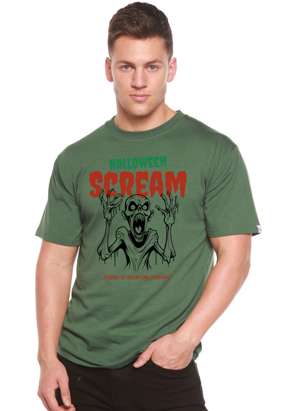 Halloween Scream men's green graphic T-shirt with skeletal print, Spun Bamboo bamboo viscose on Tampa Home & Garden Store