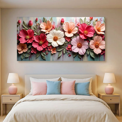 Colorful Floral Realistic Wall Art II canvas with pink, peach blooms and green leaves on Tampa Home & Garden Store