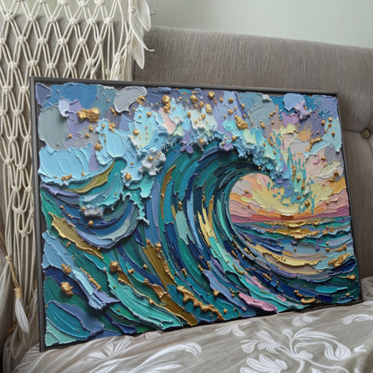 Golden Tide Wall Art canvas by Tailored Canvases; blue-green abstract with gold accents on Tampa Home & Garden Store