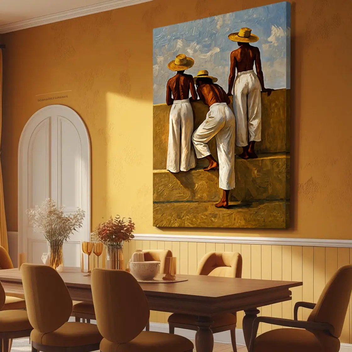 The Summer Watchers Wall Art, three figures in white pants against a blue sky on Tampa Home & Garden Store