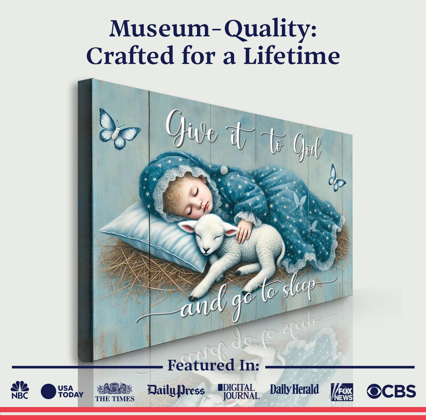 Tailored Canvases canvas Give It To God And Go To Sleep Faith Sign VII baby sleeping with lamb on Tampa Home & Garden Store