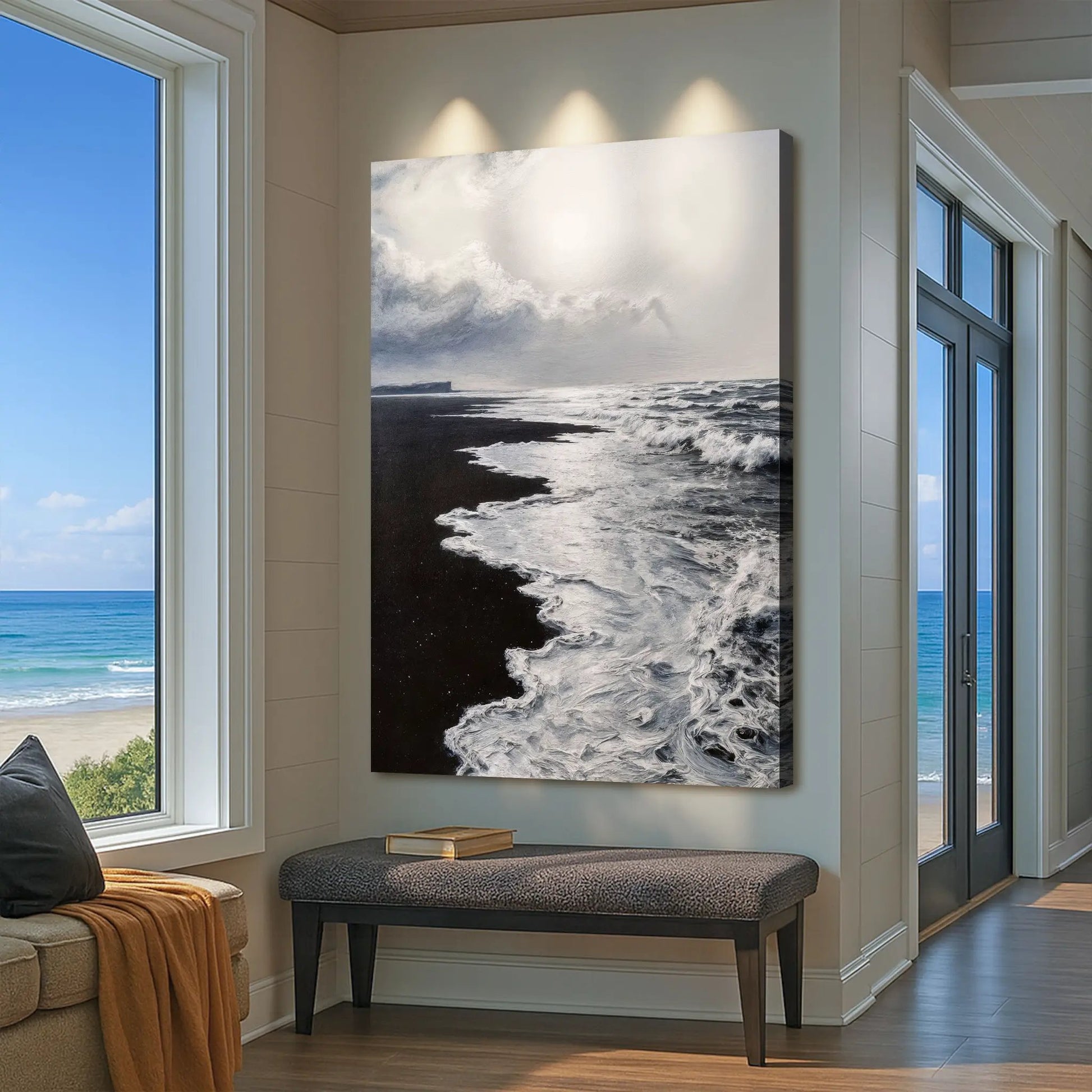 Canvas Black & White Waves Abstract Wall Art by Tailored Canvases, grayscale ocean scene on Tampa Home & Garden Store