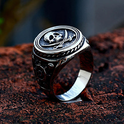 Corsair's Oath ring by BikerZoneZ: silver skull crest, bold carved details on Tampa Home & Garden Store