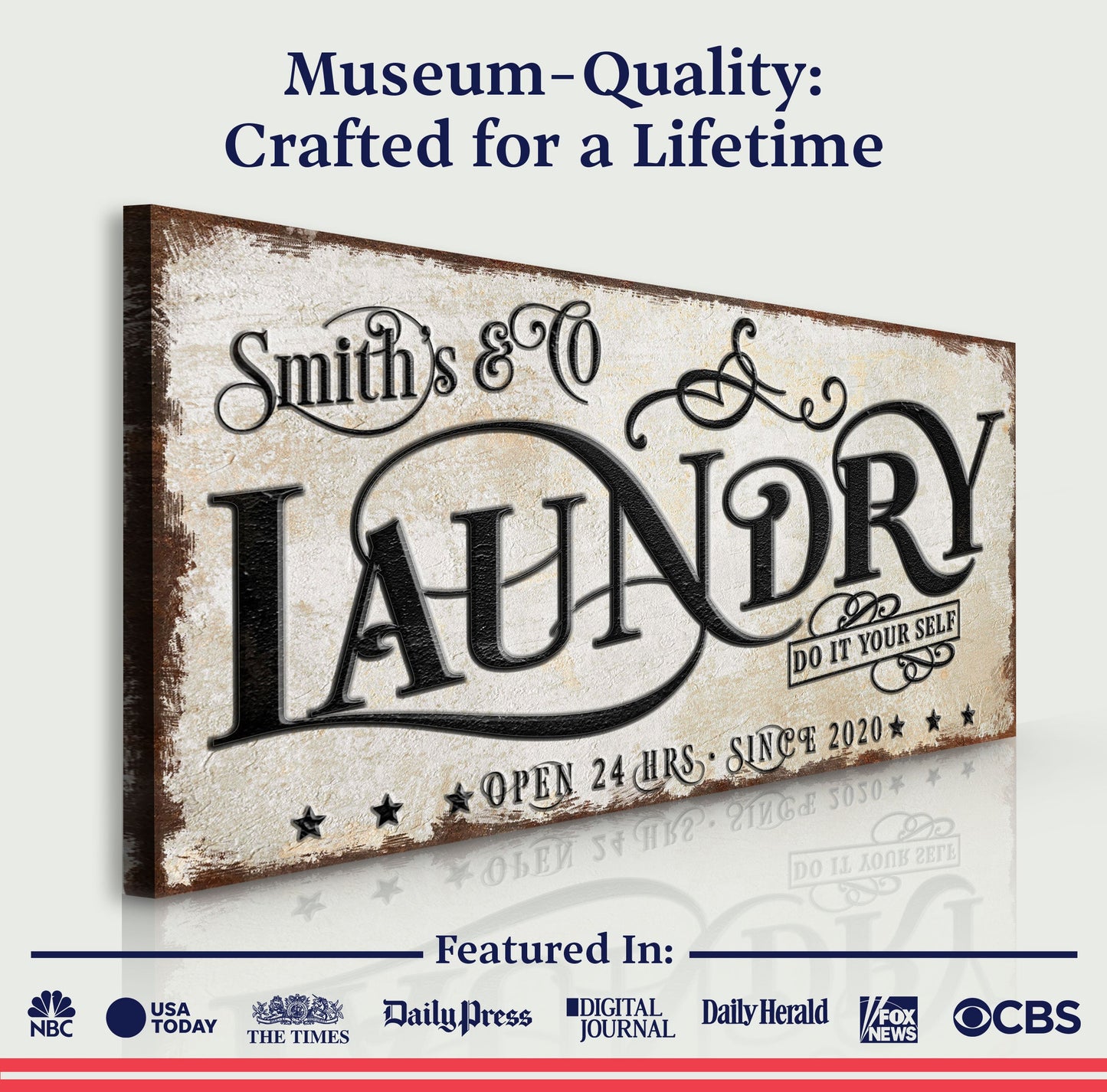 Canvas sign The Laundry Room Sign VI by Tailored Canvases, distressed laundry typography art on Tampa Home & Garden Store