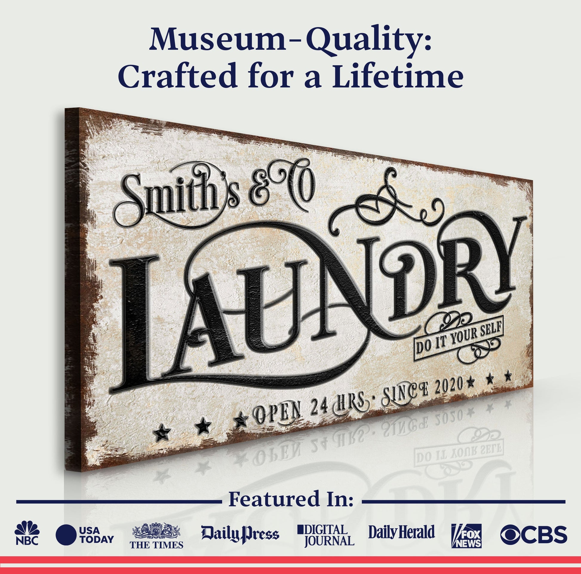 Canvas sign The Laundry Room Sign VI by Tailored Canvases, distressed laundry typography art on Tampa Home & Garden Store