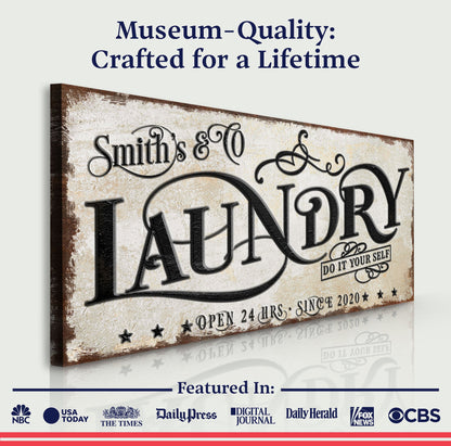 Canvas sign The Laundry Room Sign VI by Tailored Canvases, distressed laundry typography art on Tampa Home & Garden Store
