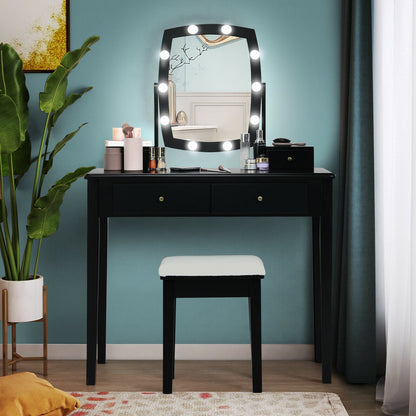 Tocador con Espejo Iluminado para Dormitorio y Vestidor - Negro