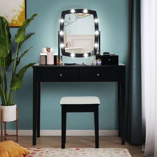Tocador con Espejo Iluminado para Dormitorio y Vestidor - Negro