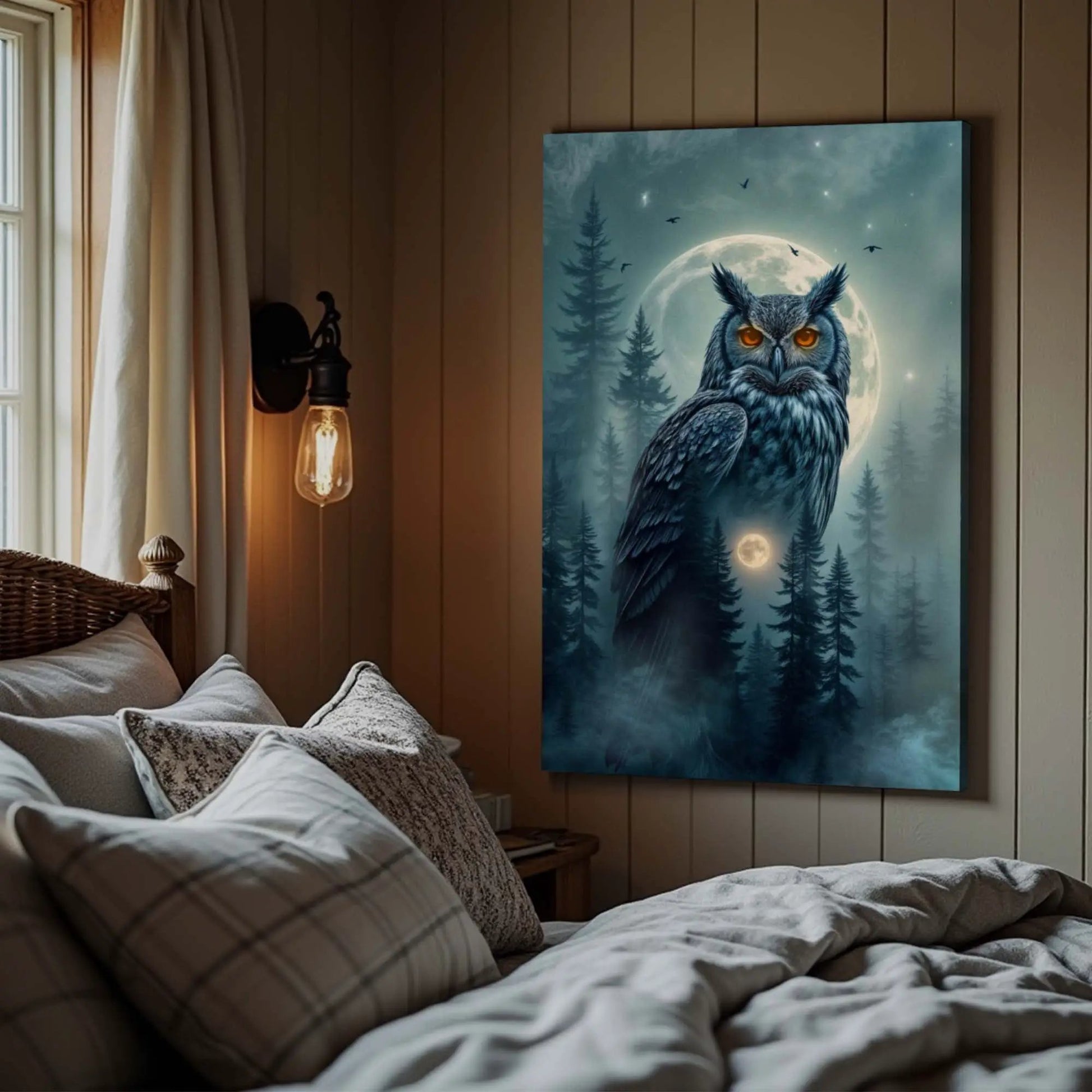 Owl Double Exposure Wall Art II canvas by Tailored Canvases, moonlit forest scene on Tampa Home & Garden Store