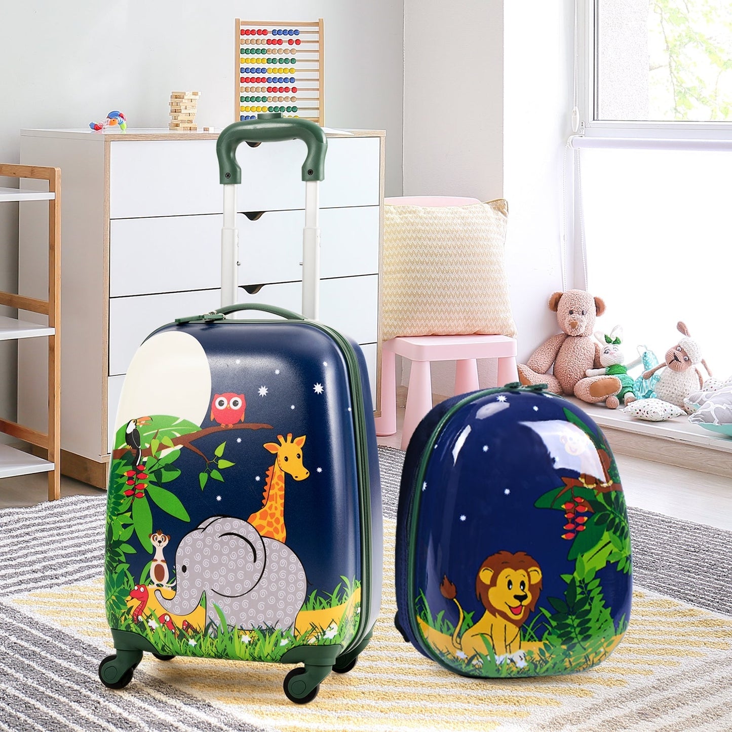 GemGear 2-piece elephant kids rolling luggage set 12in & 16in with green handles on Tampa Home & Garden Store