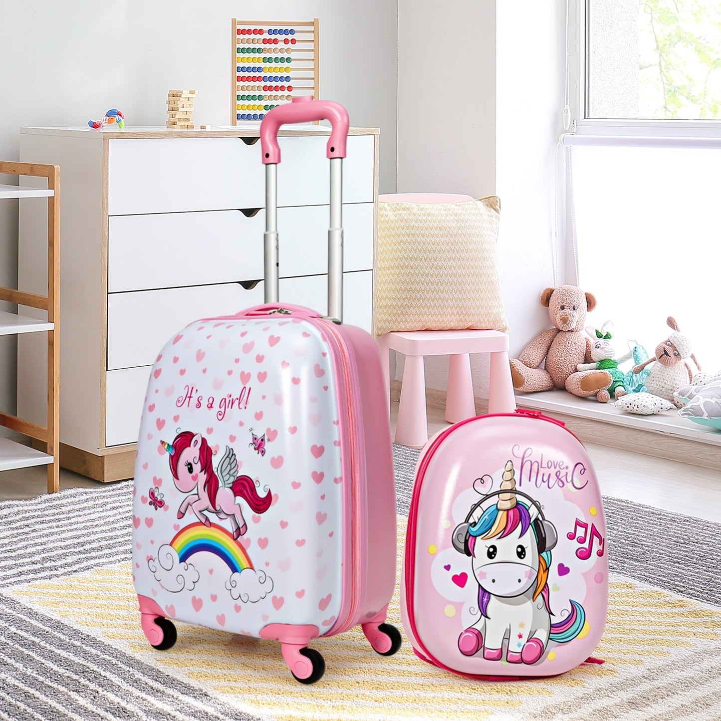 GemGear 2-piece kids luggage set: pink 12in backpack + 16in carry-on suitcase with wheels on Tampa Home & Garden Store