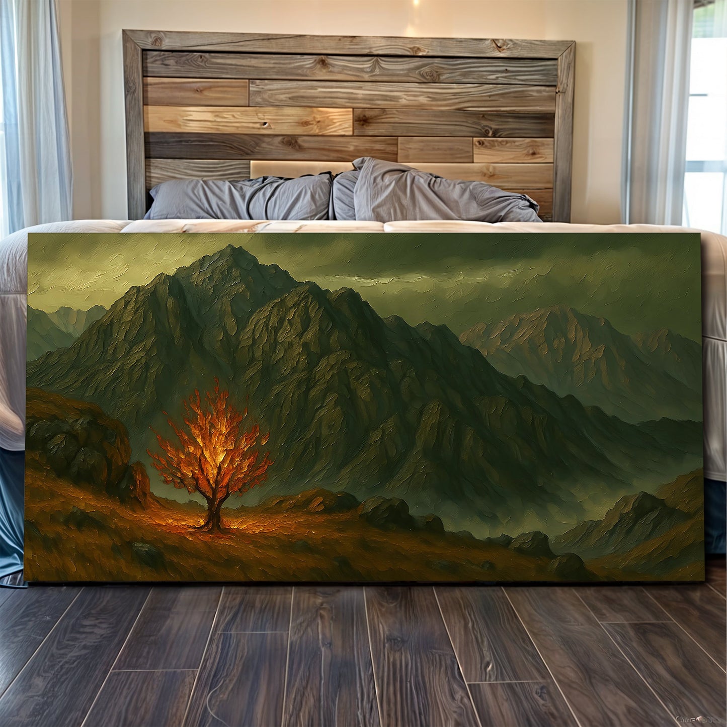 Burning Bush Faith Wall Art III canvas; mountain landscape with orange tree in a bedroom on Tampa Home & Garden Store