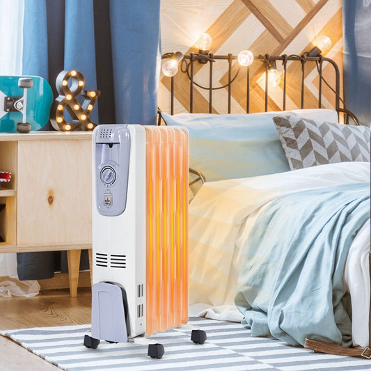 1500W oil filled radiator with thermostat and four wheels, orange fins DirectDeals on Tampa Home & Garden Store