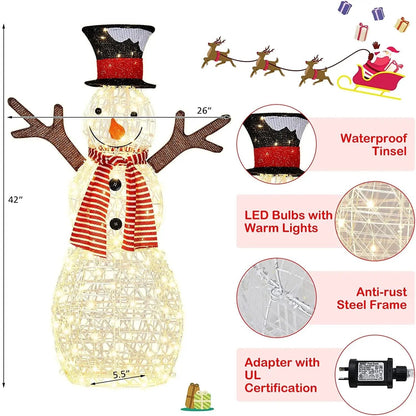 DirectDeals 42-inch indoor/outdoor snowman with 80 warm LED lights, black hat, red scarf on Tampa Home & Garden Store