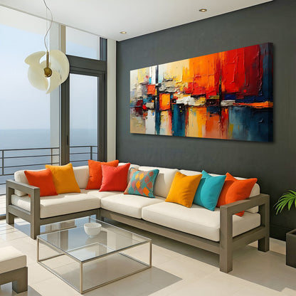 Colorful Abstract Wall Art II canvas by Tailored Canvases; cityscape in red and blues on Tampa Home & Garden Store