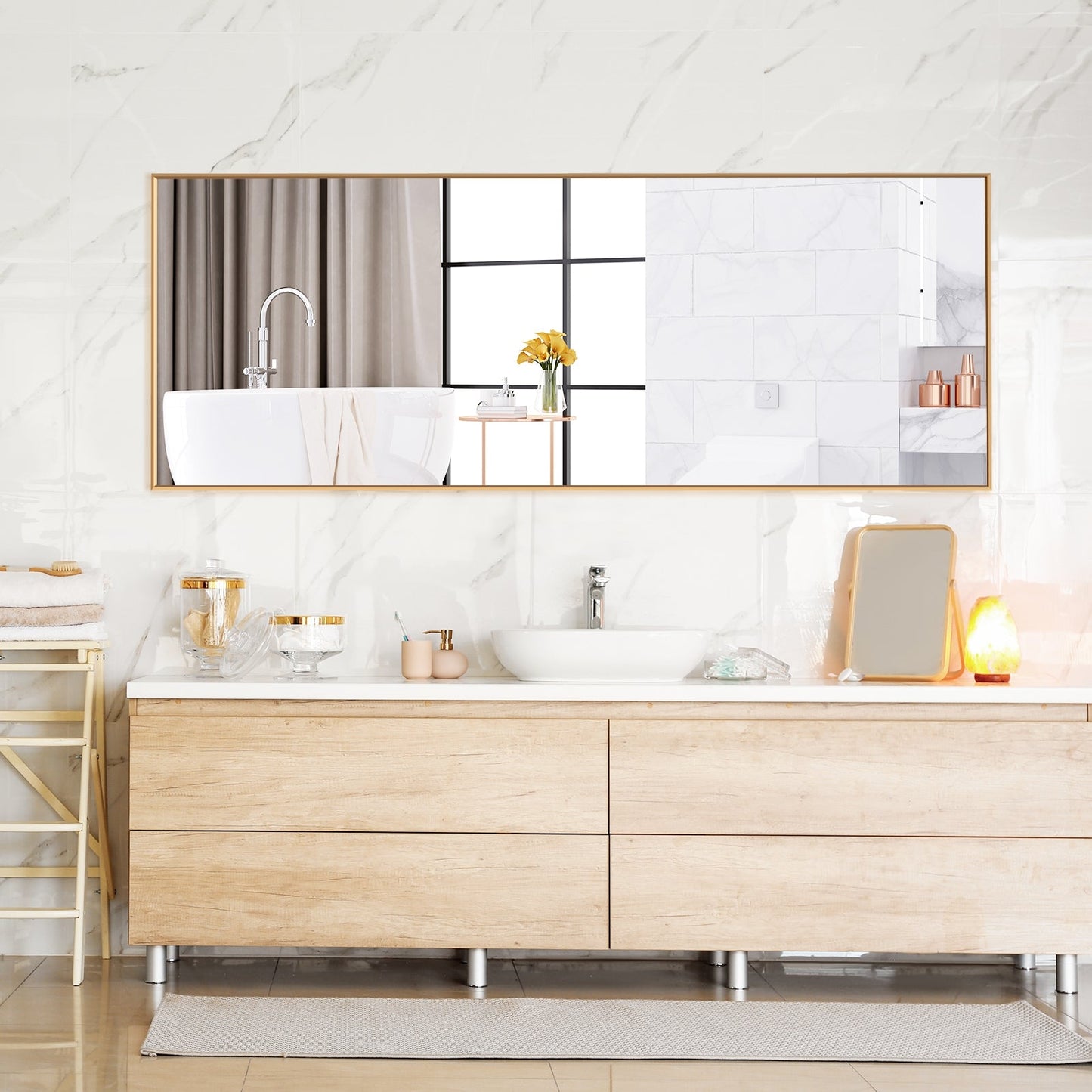 Espejo de cuerpo entero de 59 pulgadas, espejo de dormitorio rectangular grande, dorado