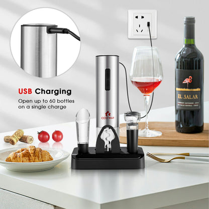 6-in-1 Electric Wine Bottle Opener Set with Foil Cutter