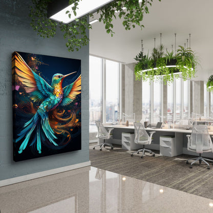 Humming Bird Abstract Wall Art II canvas by Tailored Canvases in teal and orange hues on Tampa Home & Garden Store