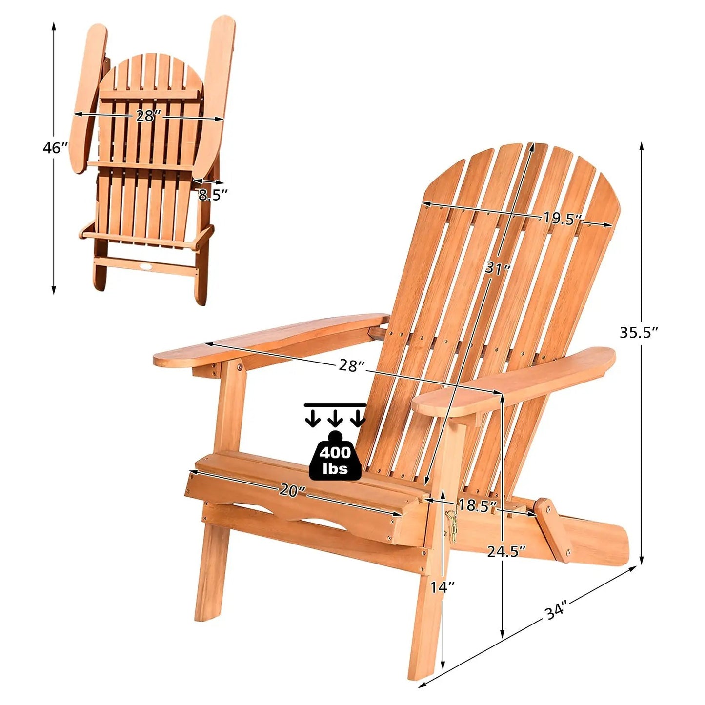 Eucalyptus Wood Foldable Outdoor Lounger Chair