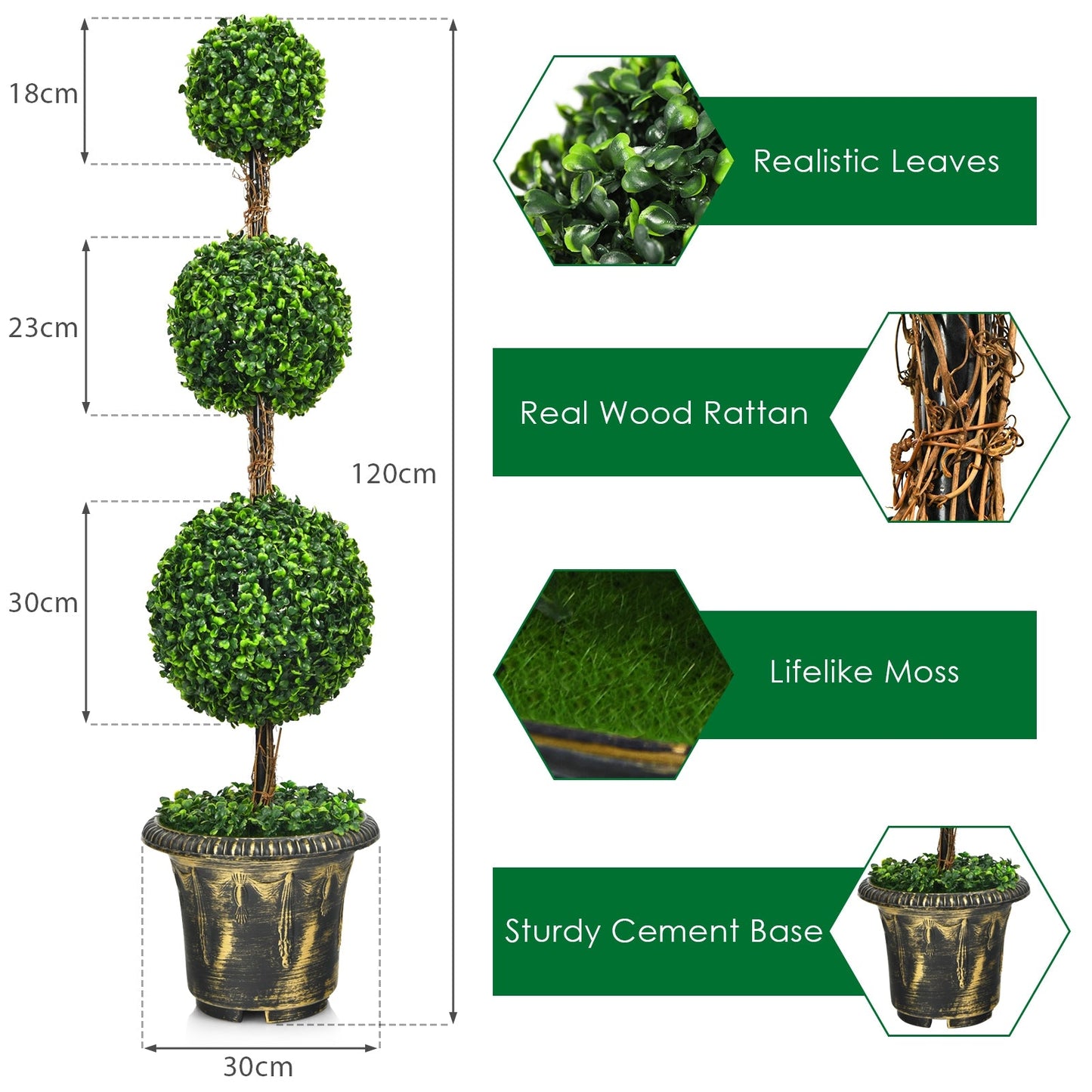Planta artificial de topiario de tres bolas de 4 pies