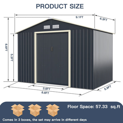 9 x 6 Feet Metal Storage Shed for Garden and Tools-Gray