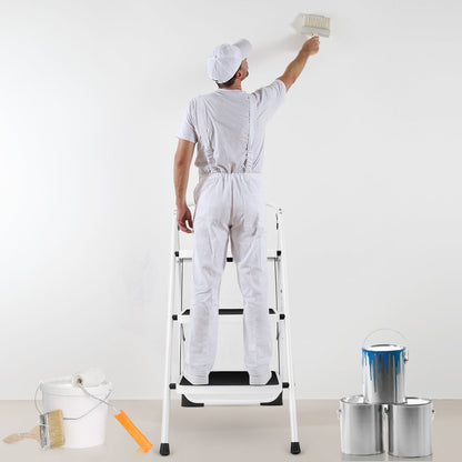 Escalera plegable de 3 peldaños con empuñadura y plataforma antideslizante