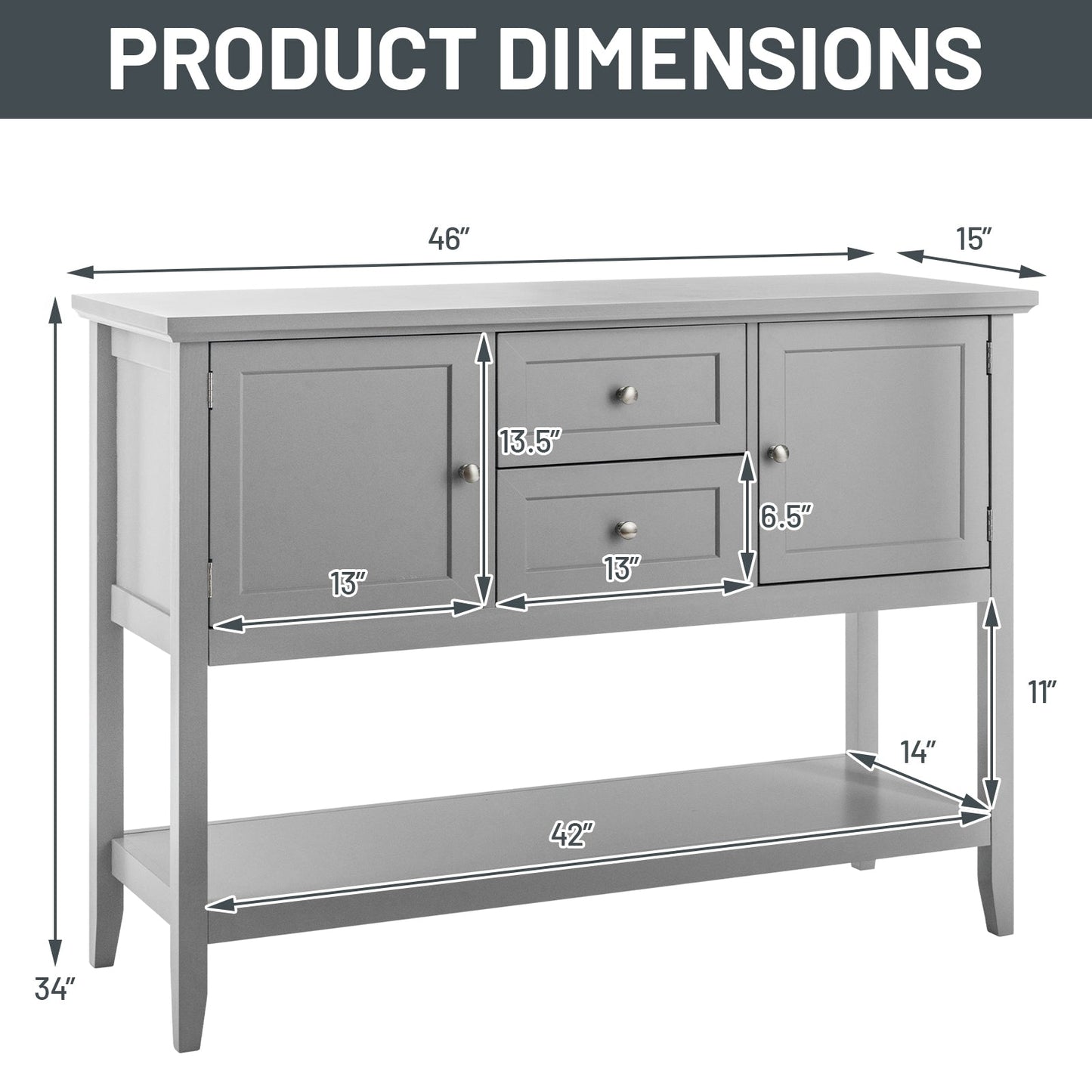 Aparador de madera Consola con cajones y almacenamiento - Gris