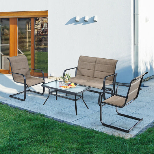 4 Pieces Outdoor Patio Furniture Set with Padded Glider Loveseat and Coffee Table-Brown - Tampa Home & Garden Store
