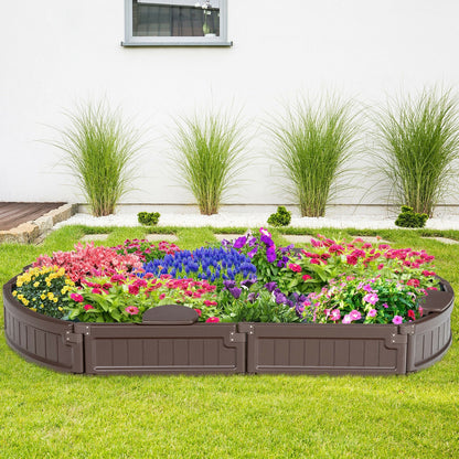 Sandbox with built-in corner seat and bottom liner, brown plastic design filled with blooms on Tampa Home & Garden Store