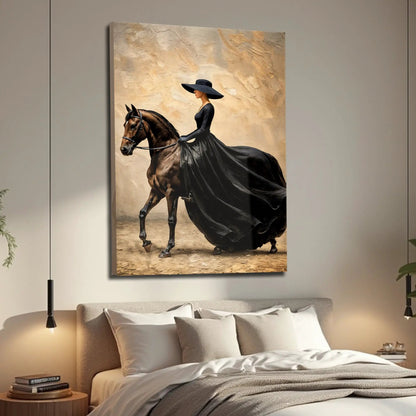 Elegant Equestrian Wall Art canvas by Tailored Canvases, rider in black gown on a bay horse on Tampa Home & Garden Store