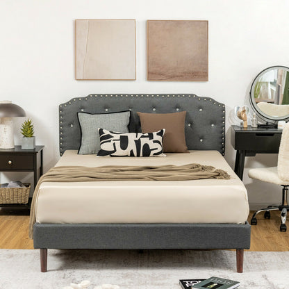 Base de cama tapizada con cabecera capitoné ajustable - Tamaño matrimonial