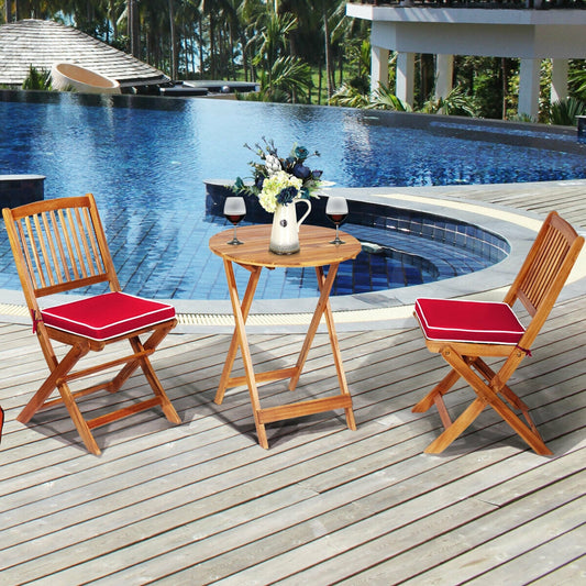 3 Pieces Patio Folding Bistro Set with Padded Cushion and Round Coffee Table-Red - Tampa Home & Garden Store