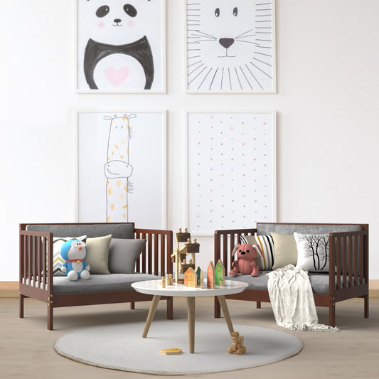 2-in-1 Convertible Kids Wooden Bedroom Furniture with Guardrails - Tampa Home & Garden Store