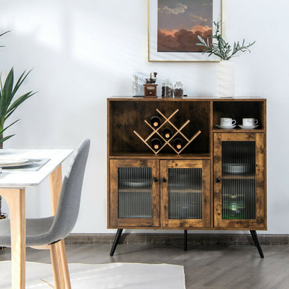 Aparador de cocina con puerta de cristal y estantes ajustables - Marrón rústico