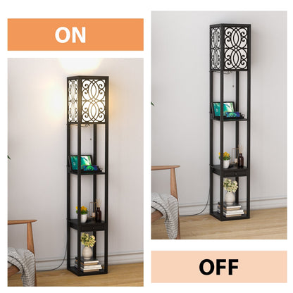 DirectDeals modern standing shelf lamp with 1 power outlet and 2 USB ports, black metal frame on Tampa Home & Garden Store