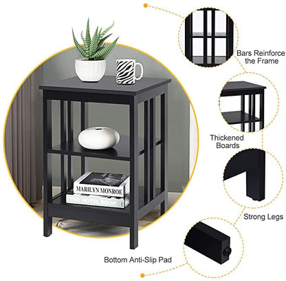 2 Pieces 3-Tier Nightstand with Reinforced Bars and Stable Structure