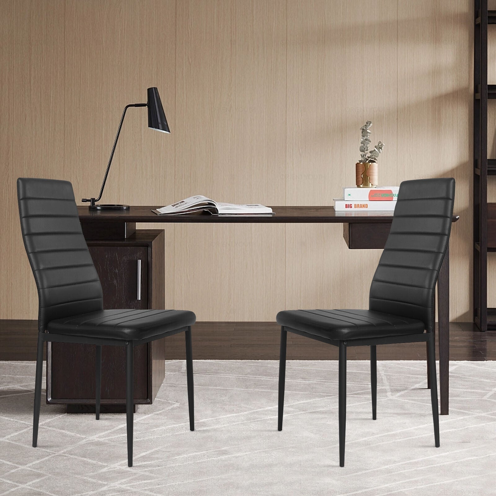 4-piece modern black leather dining chairs set with metal frames by DirectDeals on Tampa Home & Garden Store