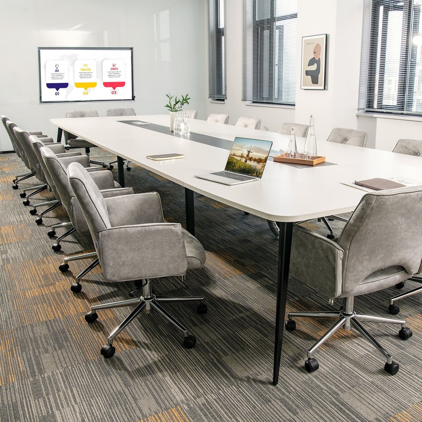 Silla de oficina de ocio con respaldo medio hueco ajustable con apoyabrazos - Gris
