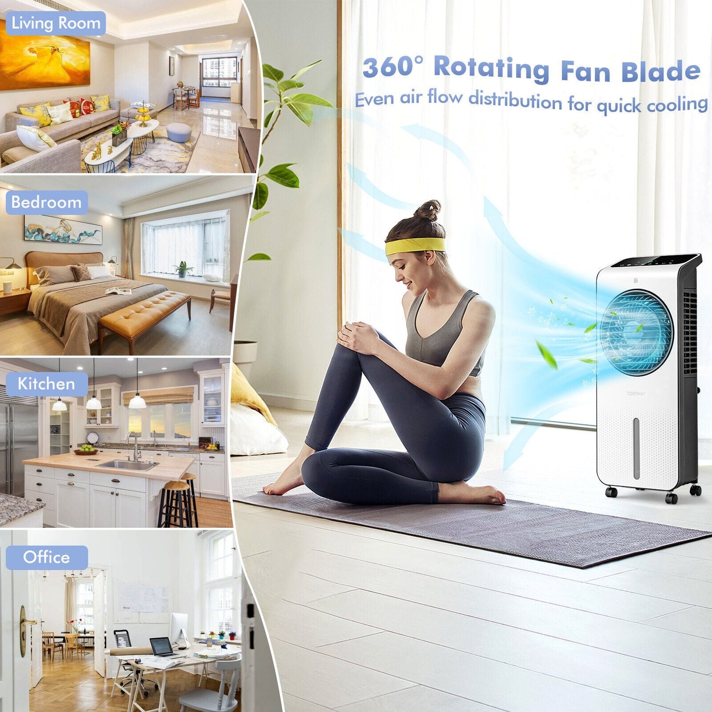 Enfriador de Aire Evaporativo 3 en 1 con Temporizador de 12H y Mando a Distancia - Blanco