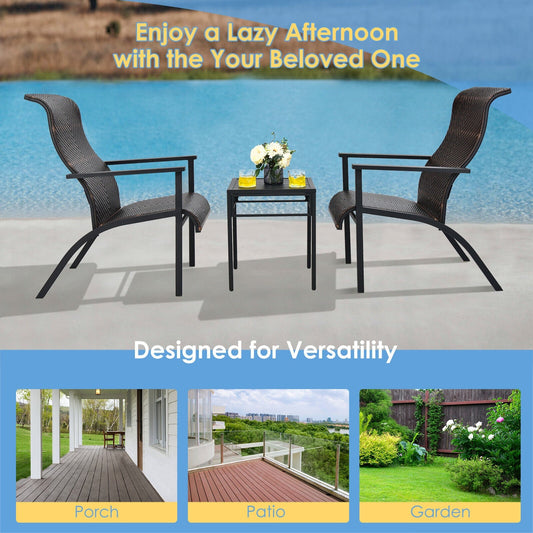 3 Pieces Patio Rattan Bistro Set with High Backrest and Armrest-Brown - Tampa Home & Garden Store
