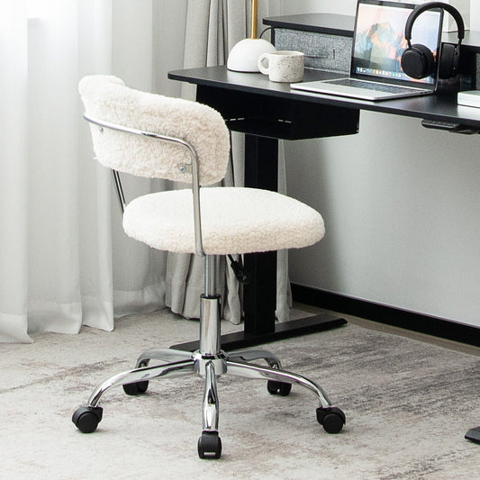 Computer Desk Chair Adjustable Sherpa Office Chair Swivel Vanity Chair-White - Tampa Home & Garden Store