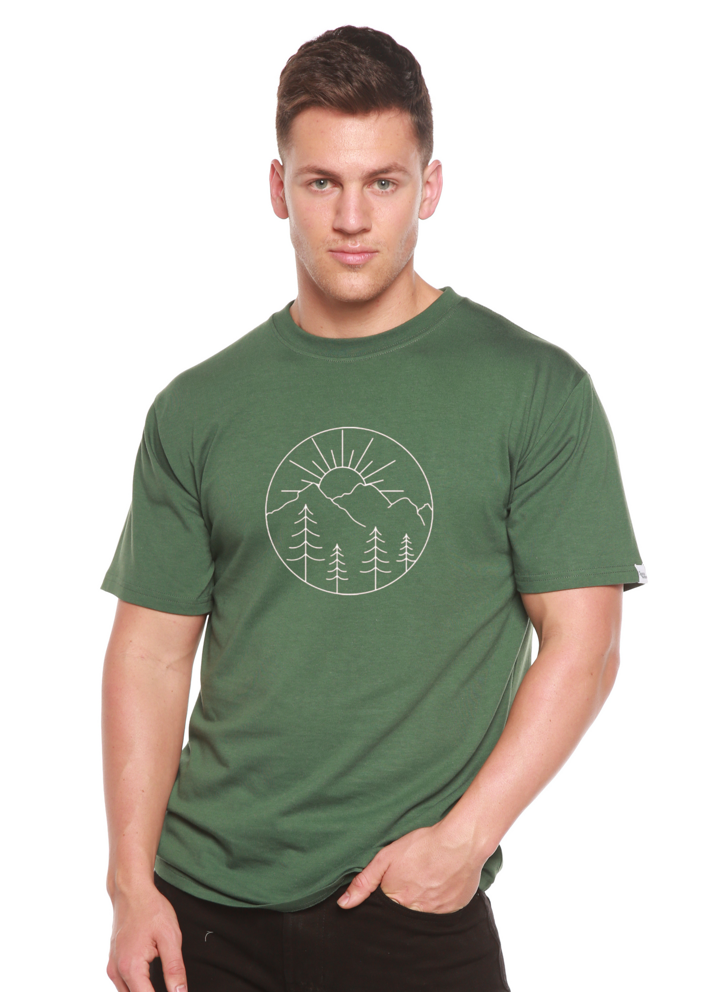 Nature Lover Hike men's bamboo viscose T-shirt with olive green and mountain graphic tee on Tampa Home & Garden Store