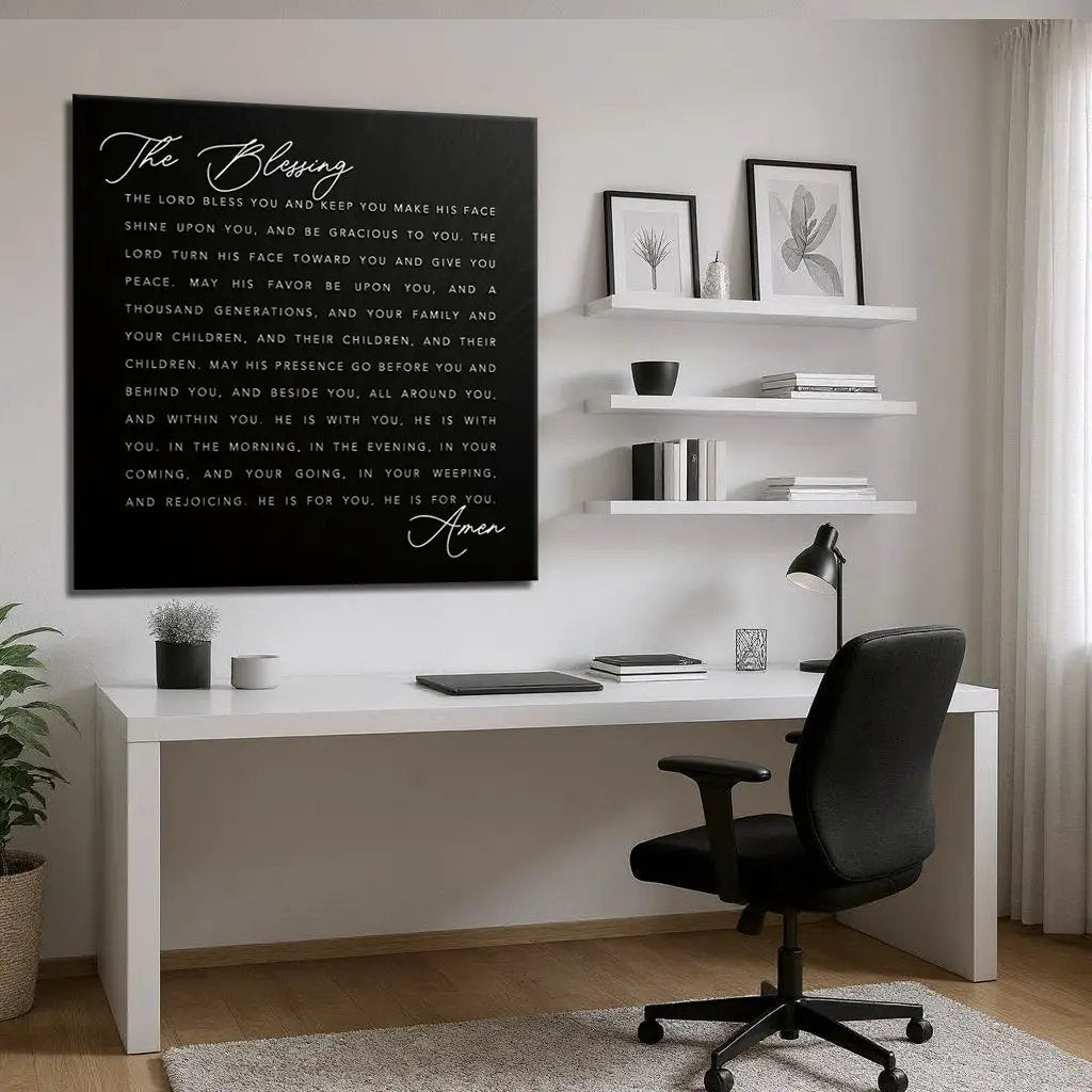 The Blessing Faith Sign III black canvas art with script by Tailored Canvases crafting canvas on Tampa Home & Garden Store