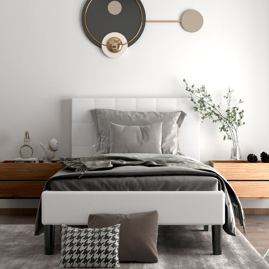 Platform Bed with Button Tufted Headboard-Beige - Tampa Home & Garden Store